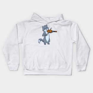 Comic cat playing violin Kids Hoodie